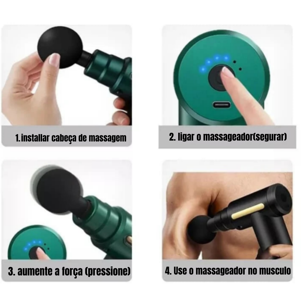 Massageador Elétrico de Alta Frequência, Massagem Muscular 4 em 1, Restaurador de Danos Musculáres