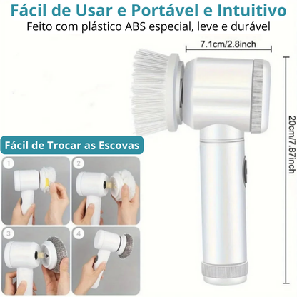 Escova de louça de Rotação Elétrica com 5 Escovas substituível, Escova de limpeza elétrica, Recarregável, 5 em 1