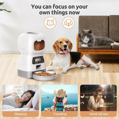 3.5L Alimentador Automático Pet Para Gatos e Cães WiFi Inteligente Alimentador com Gravador De Voz