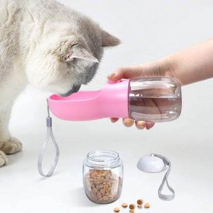 Garrafa de Água e Ração 2 em 1 Para seu Cão ou Gato em Passeios 300ml Super Portátil