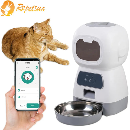 3.5L Alimentador Automático Pet Para Gatos e Cães WiFi Inteligente Alimentador com Gravador De Voz